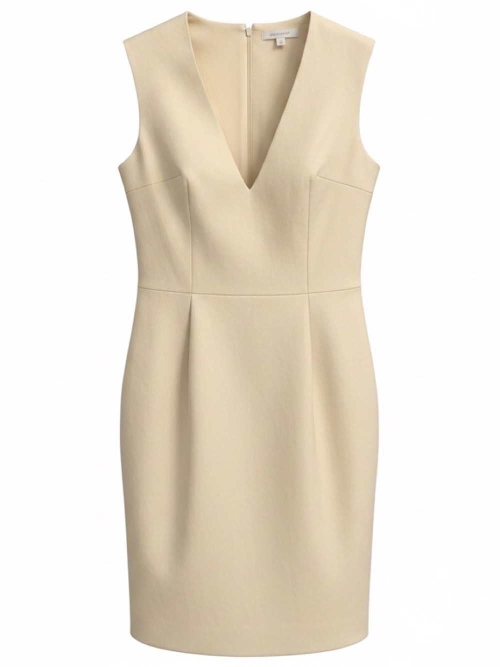THE ROW BEIGE SLEEVELESS V-NECK FITTED STRETCH LAMBSKIN LEATHER MIDI DRESS